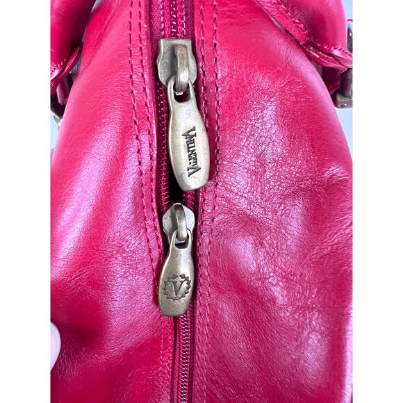 Valentina Red Leather Tote Overnight Bag with Gold Hardware Made in Italy - Picture 8 of 16